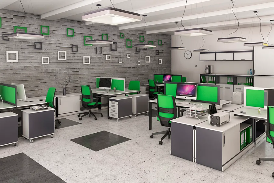 Postazioni di lavoro moderne arredate per l’ufficio